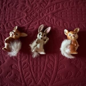 Vintage 3 bunnies porcelain Enesco , fur tails